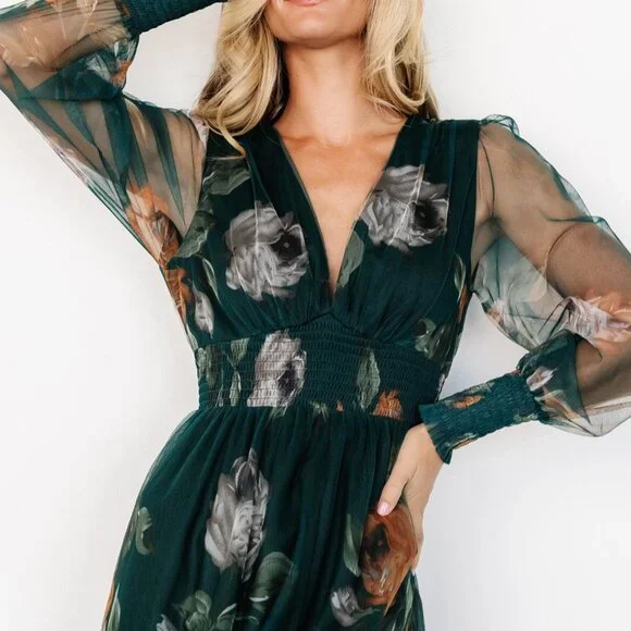 Baltic Born Layla Tulle Maxi Dress | Deep Topaz Floral Size LL - Picture 2 of 5